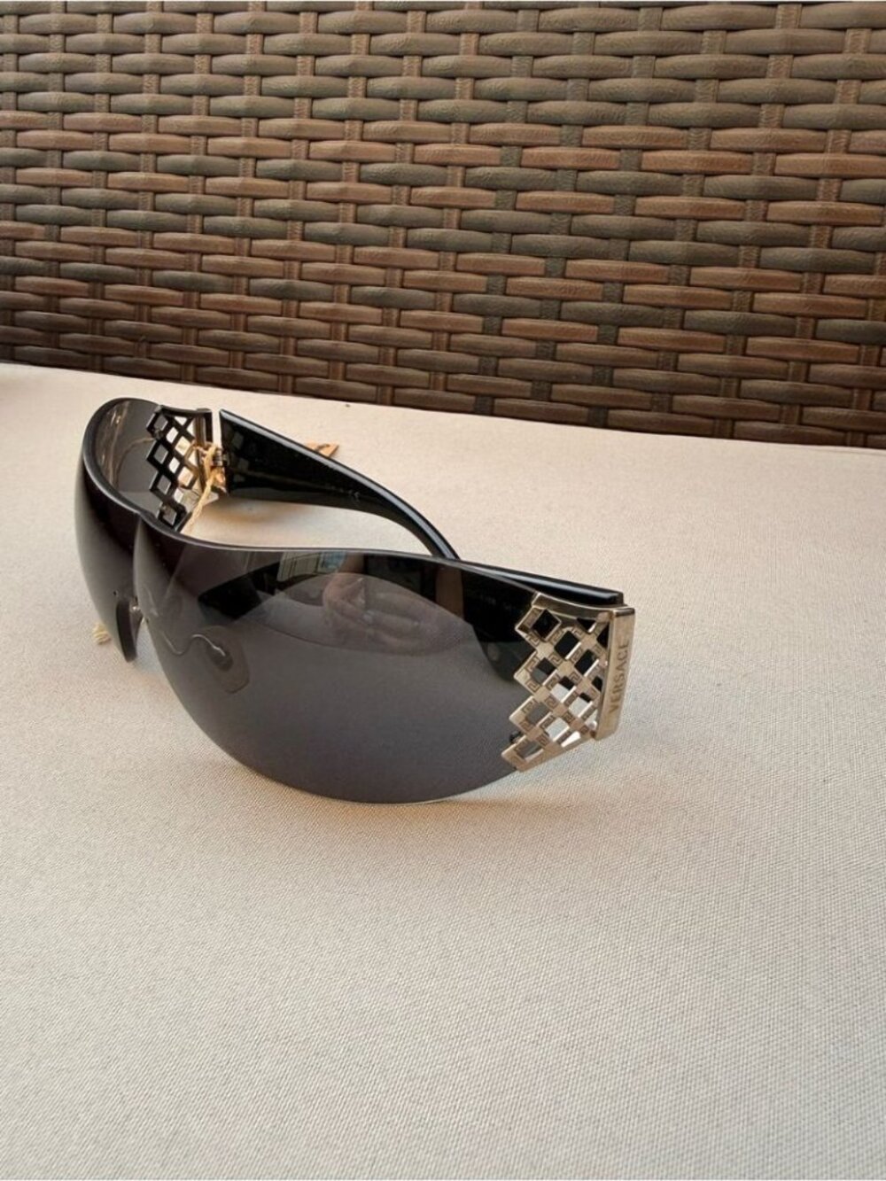 Versace Insane Y2K Black Shield Sunglasses with Silver Temples
